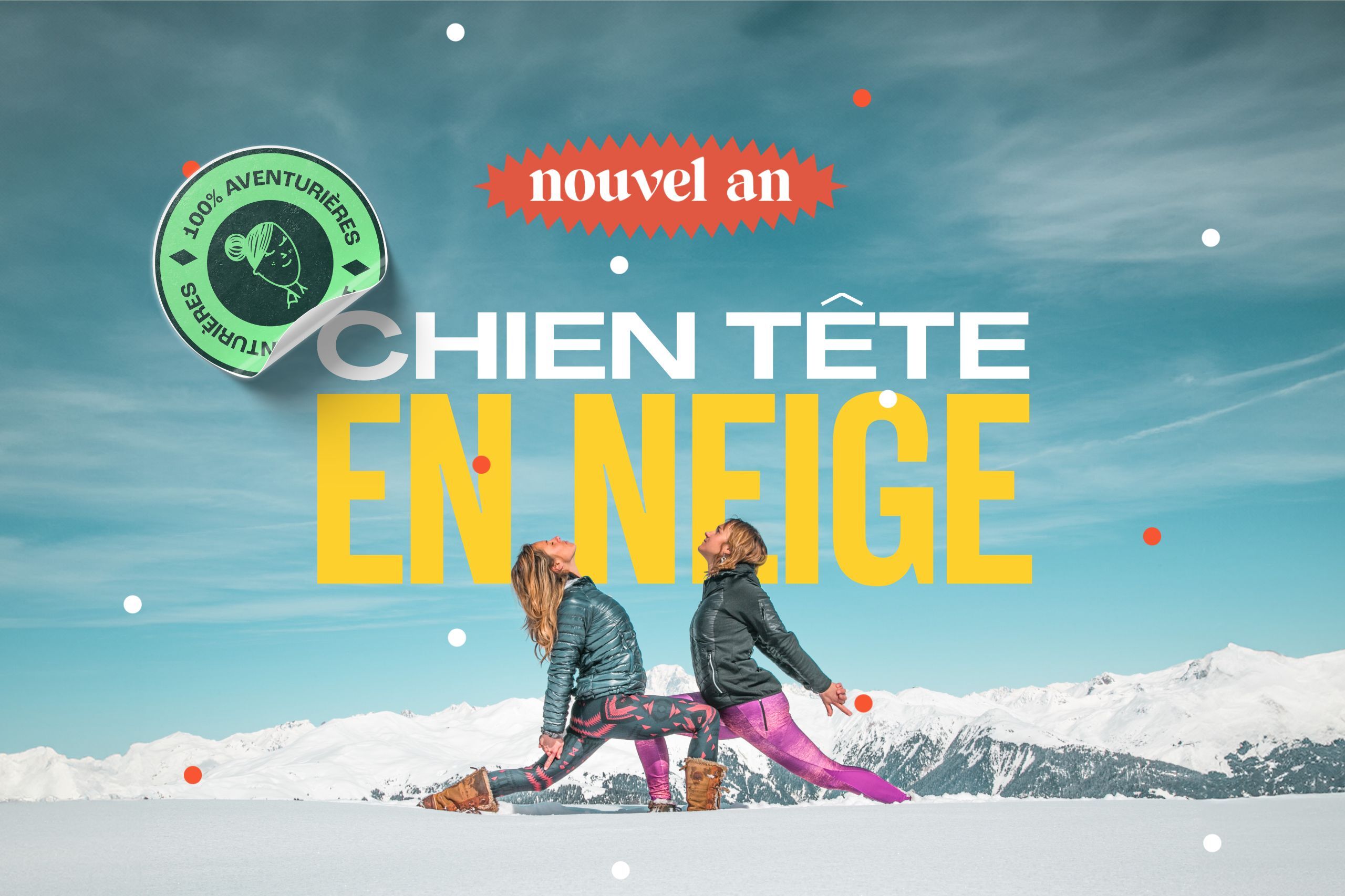 Chien tête en neige  : Nouvel An yoga du froid et randonnée raquettes en Vanoise